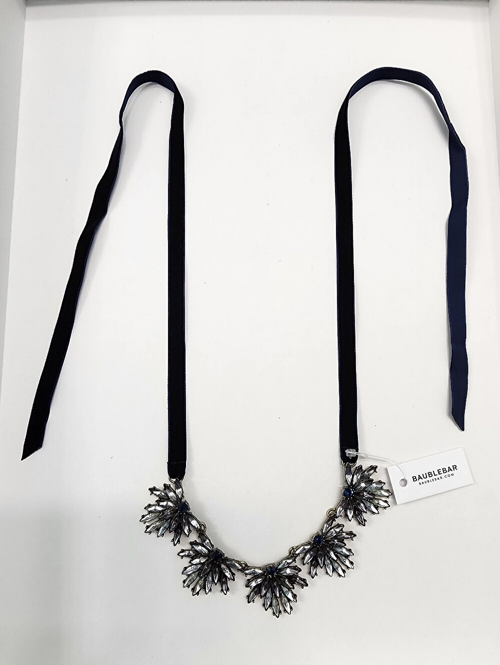 NEW! BaubleBar Smoky-Grey and Deep Navy Blue Crystal Ribbon Necklace